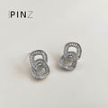 Interlocked Double Oval Baguette CZ Stud Earrings Two Tones view 7