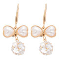 Gold Bow Heart And Pearl Hook Earrings Statement Pair view 5
