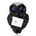Envelope Holding Owl Brooch in Black or White Enamel view 1