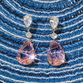 Pink Pear-Shaped Three-Stone Long Drop Earrings In Silver Tone view 4