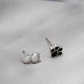 Silver Cat and Black Paw Print Mismatched Stud Earrings view 2