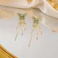 Butterfly Chain Pearl Look Asymmetric Stud Earrings in Two Colors view 3