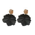 Black Spiral Flower Statement Drop Earrings With Gold Studs view 5