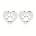 Heart Paw Print Stud Earrings in Gold and Silver Tone view 5