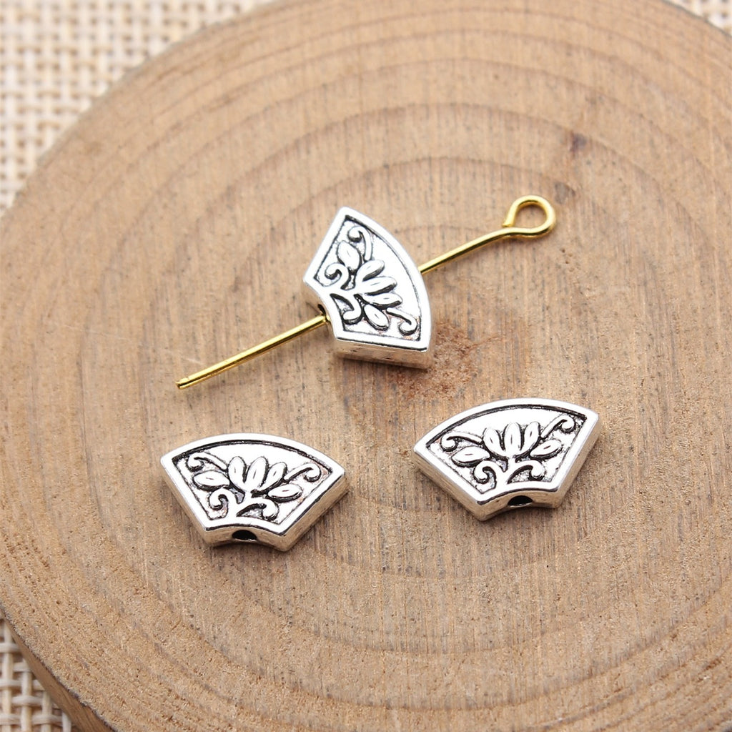 13x7.5x3.2mm 1.05g Antique Silver Zinc Alloy Fan Flower Pattern Small Hole Spacer Beads for Jewelry Making