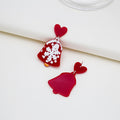 Christmas Stocking and Bell Drop Earrings Red Heart Studs view 4