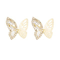 Gold Crystal Butterfly Stud Earrings Openwork Cutout Wings view 5