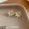 White Enamel Firework Crystal Stud Earrings in Gold Tone view 2
