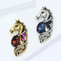 Jeweled Horse Head Brooch In Antique Gold And Silver Tones view 3