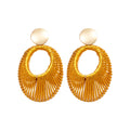 Woven Open Oval Drop Stud Earrings in Gold and Silver view 5