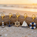 Nautical Enamel Charm Set Anchor Lifebuoy Sailboat Lighthouse view 3