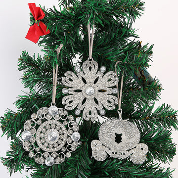 Rhinestone Pumpkin Carriage Snowflake Christmas Ornaments