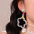 Colorful Pastel Beaded Open Flower and Heart Drop Earrings view 4