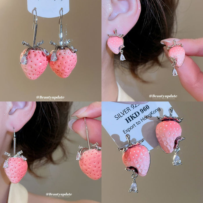 Pink Strawberry Drop Earrings in Three Sweet Designs