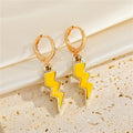 Gold Tone Enamel Lightning Bolt Huggie Drop Earrings in Six Colors view 5