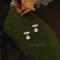 Gold Tone Bar Stud Earrings Clear Teardrop Stone Drops view 4