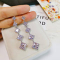 Graduated Square Crystal Linear Drop Earrings With Clear Stone Accents view 2