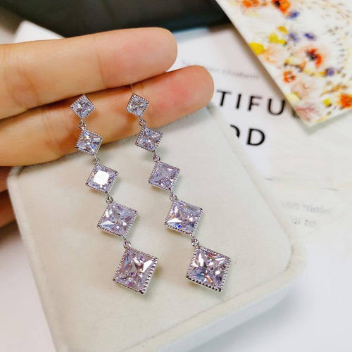 Graduated Square Crystal Linear Drop Earrings, alternate angle.