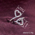 Silver Tone Crystal Double Heart Open Adjustable Ring view 4
