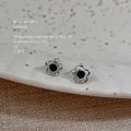 Silver Mini Flower Black Center Stone Stud Earrings view 3