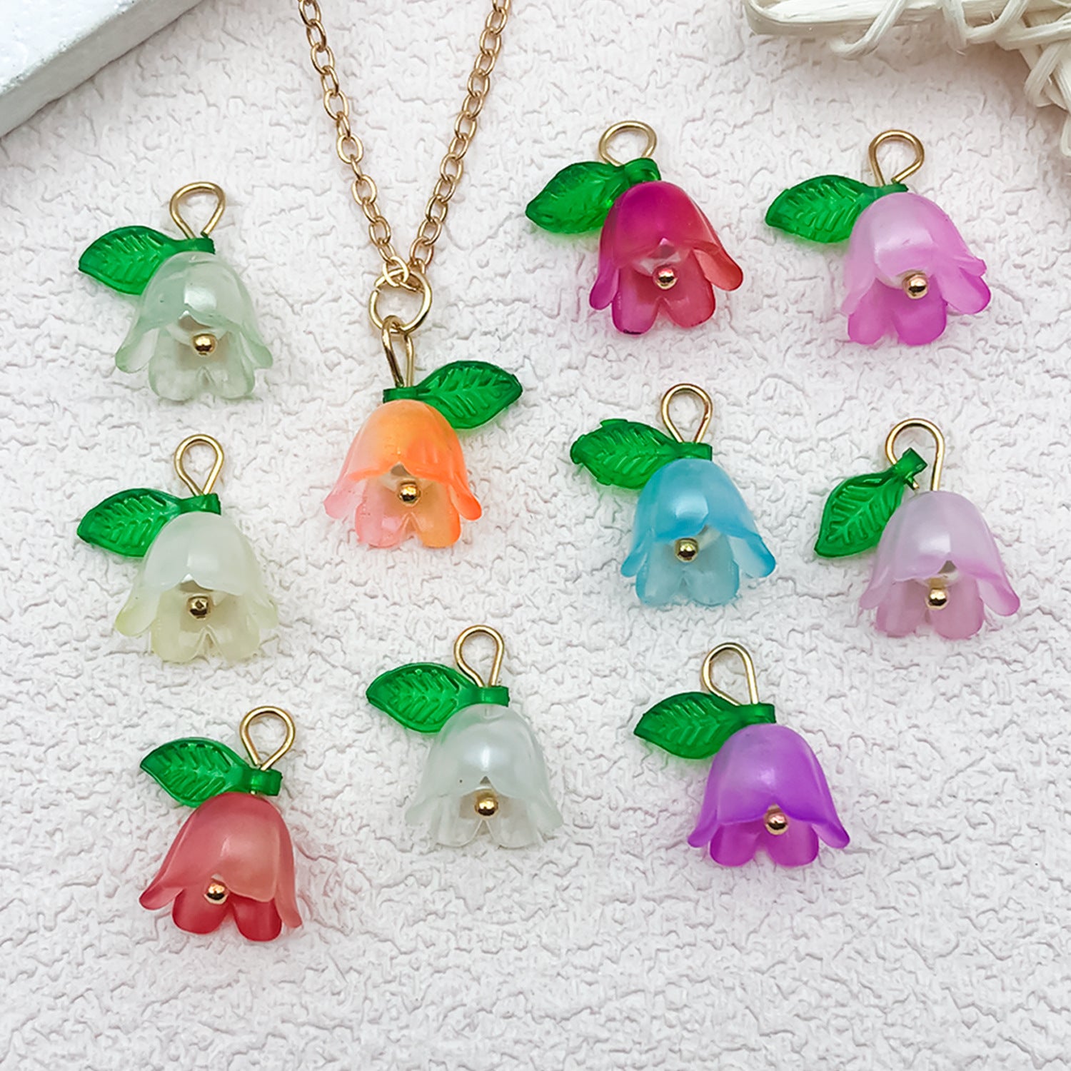 Acrylic Pearl Color Lily of the Valley Leaf Flower Charm Pendant for DIY Jewelry