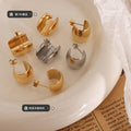 Polished Gold Steel Semi Circle Hollow C Stud Earrings Metal Pair view 2