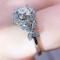 Silver Butterfly Side Clear CZ Halo Round Fashion Ring Sizes view 2