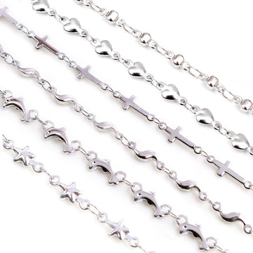 Silver Tone Figural Link Jewelry Chains with Hearts Stars and Dolphins