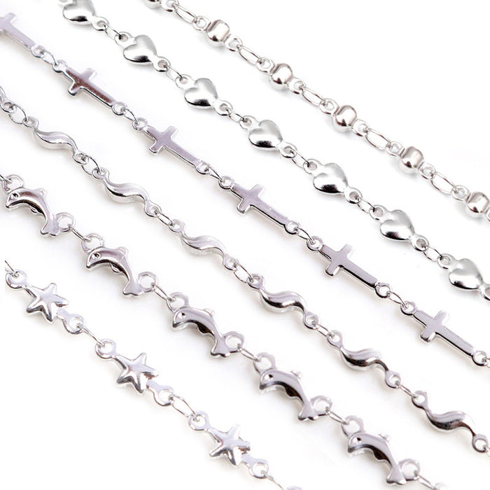 Silver Tone Figural Link Jewelry Chains with Hearts Stars and Dolphins