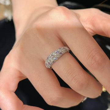 Silver Open Dome Ring Paved Clear and Purple Stones