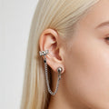 Love Letter and Open Heart Silver Chain Connected Ear Cuffs view 2