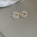 White Pearl Lace Edge Hoop Earrings in Silver Tone view 6