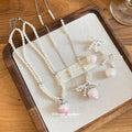 Pearl Bow Heart Drop Earrings Pink Strawberry Necklace view 4