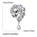 Crystal Floral Teardrop Brooch with Dangle Accent Decorative Metal Pin view 6