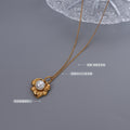 Gold Flower Pearl Pendant Necklace Curb Chain Collar view 2