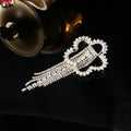 Silver-Tone Crystal Flower And Chain Tassel Brooch view 4