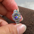 Geometric Baguette Crystal Cluster Ring in Silver Tone view 2