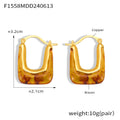 Gold Amber Resin U-Shape Hoop Earrings Copper Metal Frame view 6