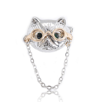Glasses Owl Chain Collar Brooch isolated front view