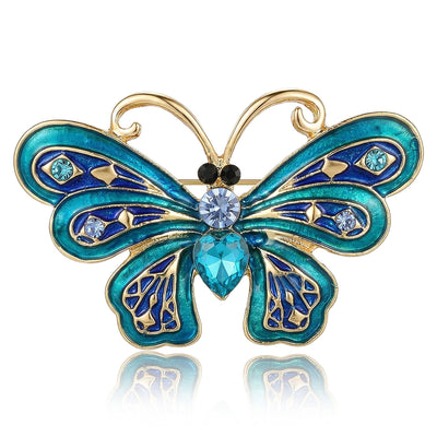 Blue and Teal Enamel Butterfly Brooch with Crystal Body grouped product view