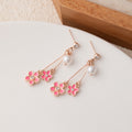 Pink Cherry Blossom Pearl Look Extra Long Stud Earrings view 3