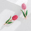 Pink Tulip Crystal Enamel Two Designs Metal Brooch Pin view 5