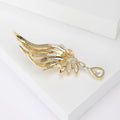 Gold Tone Crystal Angel Wing Brooch with Teardrop Dangle view 3