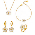 Gold Tone Clear Five-Petal Flower Jewelry Set Pieces view 5