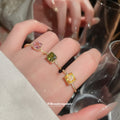 Gold Square Halo Crystal Open Cuff Rings Five Colors view 2