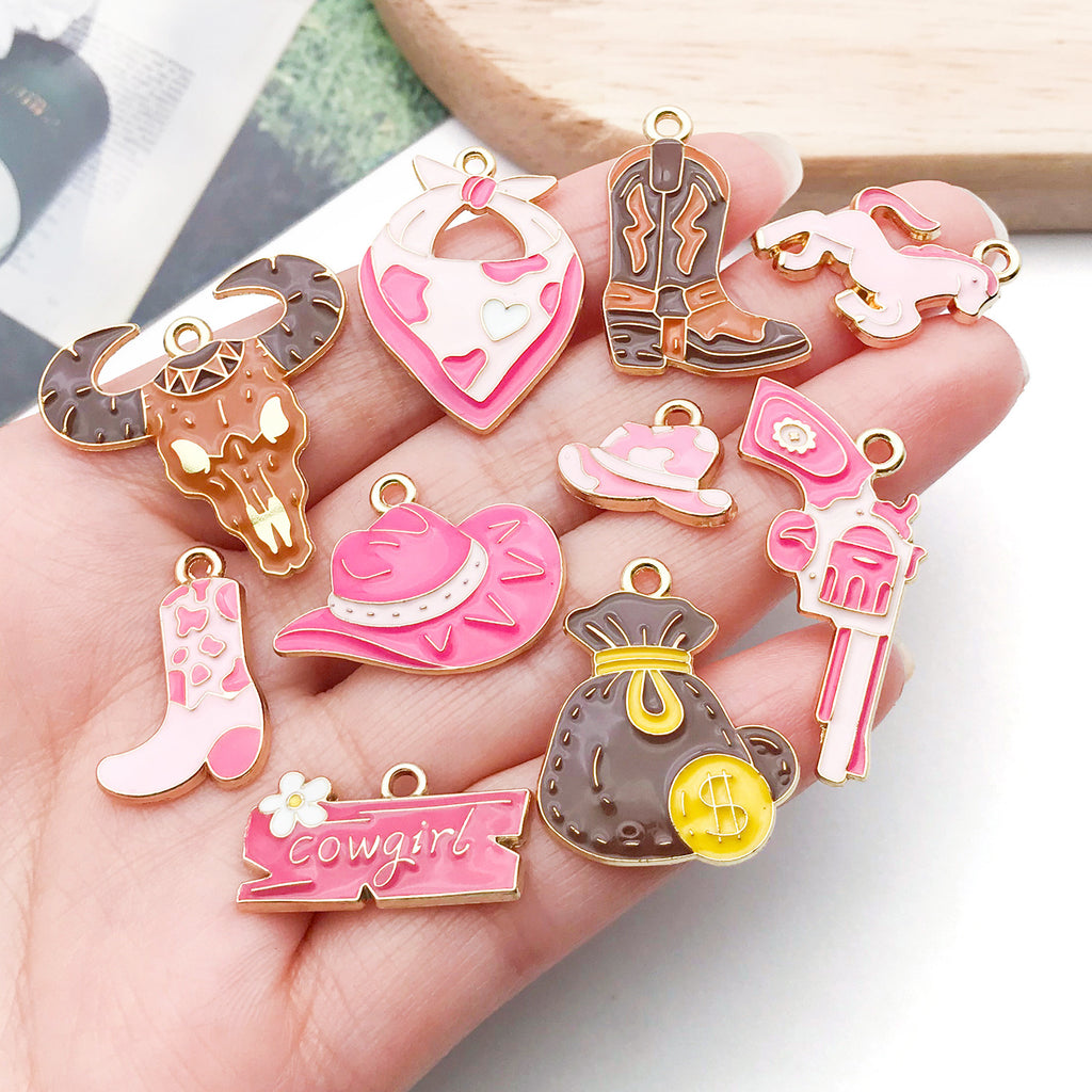 Zinc Alloy Enamel Cowboy Hat Boot Bull Head Charm Pendant for Necklace Bracelet Keychain Making