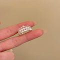 Silver Multi Band Pearl Stack Ring White Pearls Clear Accent view 2