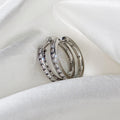 Double Row Crystal Hoop Earrings in Silver Tone with Clear Crystal Details view 4