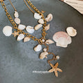 Gold Shell Starfish Pearl Two Piece Beach Necklace Set view 4
