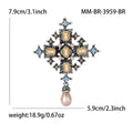 Baroque Cross Crystal Brooch With Pearl Drop in Six Colors view 8